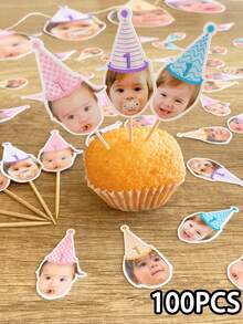 10/25/50/100/150pcs Customized Cake Decorations, Suitable For Birthday Cakes, Cupcakes, Party Desserts, Personalized Dessert Accents, Custom Face Toppers, Personalized Photo Cake Toppers, Edible Image, Custom Pet Face Cake Decorations - Multicolor (Style 2) - View 30