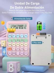 2/4/6  Pieza Calculadora De Escritorio Mecánica Con Teclado Mecánico De Colores Claros, Calculadora De Oficina 12 Dígitos Pantalla Grande. Doble Suministro De Energía (batería Solar + Batería) - 6 piezas - Ver 4