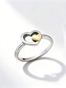 1 chiếc nhẫn hình trái tim tối giản độc đáo bằng bạc sterling 925, món quà trang sức thanh lịch dành cho phụ nữ. - Nhẫn tình yêu - Xem 5