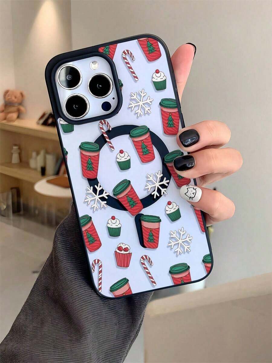 Funda navideña para phone 17 Pro Max Funda EA de diseño monocromático compatible con fundas magnéticas para phone 11/12/13/14/15/16/Pro/, Plus/Pro/S22/S23/S24/S25/Ultra/FE y otros modelos. Ideal como regalo para Navidad, Halloween, San Valentín o cualquier ocasión. - Negro - Ver 1