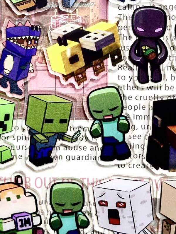 Minecraft 5 PCS Minecraft Acrylic Charms Set | Double-Layer Transparent DIY Cartoon Bag Decoration Accessories | Cute Anime Pendant Patches For Keychains, Handbags & Crafts