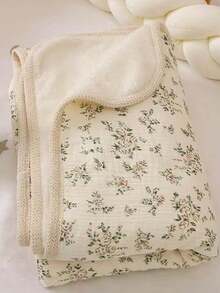 1pc Floral Printed Reversible Plush Blanket, Double-Sided Double-Layer Crochet Edging Soft Throw Blanket For Baby