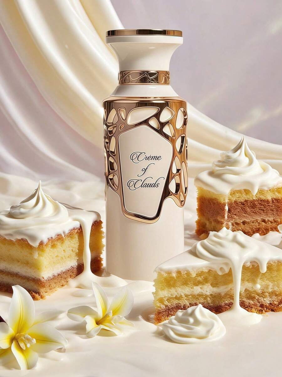 Lattafa Crème of Clouds Perfume unissex versátil com notas doces e exóticas | Baunilha, caramelo e coco em uma fragrância cálida e magnética