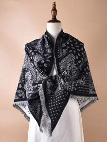 Women's Classic Elegant Leopard Print Tassel Faux Cashmere Triangle Scarf/Shawl, Warm Wrap For Daily Wear, Winter - Multicolor - View 12