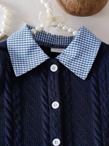 2pcs/Set Girls' Plaid Patchwork Cable Shirt And Pleated Skirt, Sweet & Cool Style, Cute Street Style, Elegant & Graceful School Look