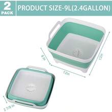 2 Pack Dishpan For Washing Dishes 2.4Gal/9L Wash Basin With Draining Plug Carry Handles Collapsible Bucket For Cleaning Portable Sink Foldable Plastic Tub - 綠色與灰色 - 查看 2
