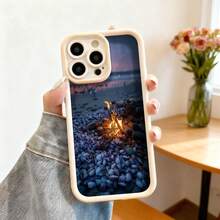 Cubierta de telefono con borde negro y diseño de fuego en playa de piedras azules para uso diario y viajes - Burdeos - Ver 4