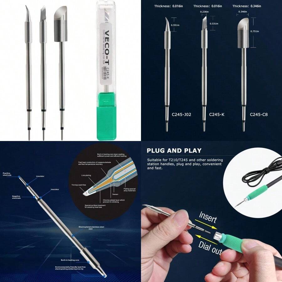 3PCS Soldering Iron TipsC245-K J02 C8 Replacement For C245-939 786 301 Constant Temperature Compatible With JBC Soldering Station