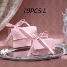 10 pièces Boîtes cadeaux élégantes gaufrées avec poignées en perle et rubans en satin, boîtes à cadeaux de mariage de luxe pour la Saint-Valentin, la baby shower, le baptême, l'anniversaire, les cadeaux d'anniversaire, emballage cadeau haut de gamme avec plusieurs options de taille. Décorations de Noël à la maison, cadeaux de Noël, décoration de Noël