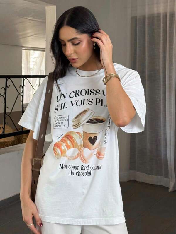 Camiseta Feminina Gola Redonda Estampa MARAVILHOSA CROISSANTE Blusa em Algodão Premium