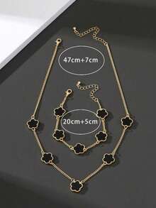 1pc Men's Fashion Business Style Lucky Clover Pendant Necklace With Chain & Bracelet Set, Valentine's Gift - Five Leaf Clover - View 7