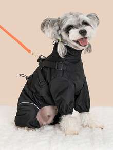 A Four-Legged Windproof Pet Jacket With A Chest And Back Design, Leash-Compatible, New Style, Warm And Cold-Resistant Pet Clothing - Black - View 7