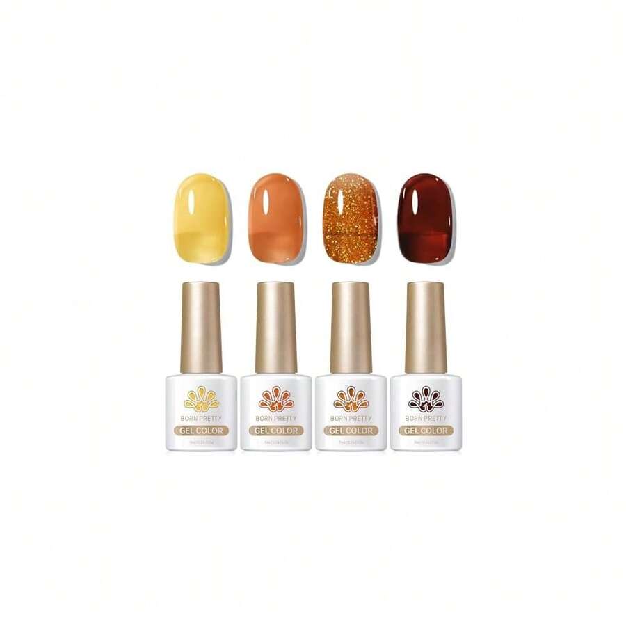 Jelly Gel Nail Polish Set Sheer Milky Jelly Orange Brown Gel Polish Crystal Transparent Gel Polish Harvest Hues Nail Art Varnish Manicure Collection Gift Set 7ML 4PCS{Inchcolor_nameinch:InchHarvestHuesinch} - 豐收色調 - 查看 1