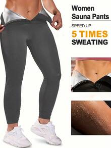 1 Pack Plus Size High Waist Hook & Eye Sports Leggings, Sport Tummy Control Skinny Pants, Ladies Sportswear Clothing For Gym Workout Running - 灰色 - 查看 2