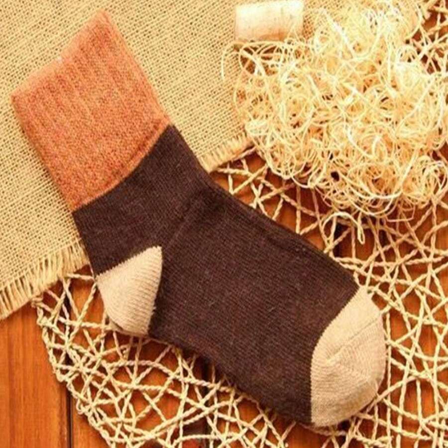 Warm Winter Socks - Heavy Duty Warm Soft Beige/Brown/Black/Navy Blue/Red/Pink Striped Casual Outdoor Sports Socks, Comfort Short Socks/Medium Tube Socks, Durable Tights (Bulk Pack) - Rỉ Nâu - Xem 1