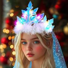 Snowflake Crown And Tiara Light Up Christmas Headbands Feather Costume Accessories For Women - 如圖 - 查看 5