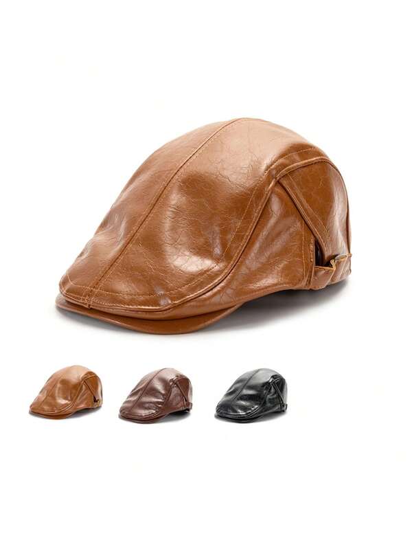 1 szt. Czarna czapka gazeciarza z nadrukiem w panterkę, beret ze skóry PU w stylu retro, odpowiednia na wiosnę, jesień i zimę, unisex