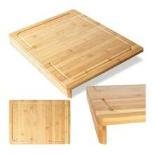 Tabla de Cortar de Bambú con Borde, Tabla de Cocina Rectangular para Cortar, Trocear y Preparar Alimentos, Superficie Resistente y Natural, Ideal para Frutas, Verduras, Carne o Pan - Camel - Ver 3