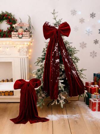 1pc Oversized Christmas Burgundy Bow, Suitable For Birthday Party Backdrop, Room Wall Decor, Giant Ribbon Hanging Decor, Gift Wall Decor, Photography Props, Perfect For Bridal Shower, Wedding Party Decor, Theme Party Decor, Christmas Decor, Christmas Bow Christmas Decor, Home Christmas Gift, Christmas Decoration