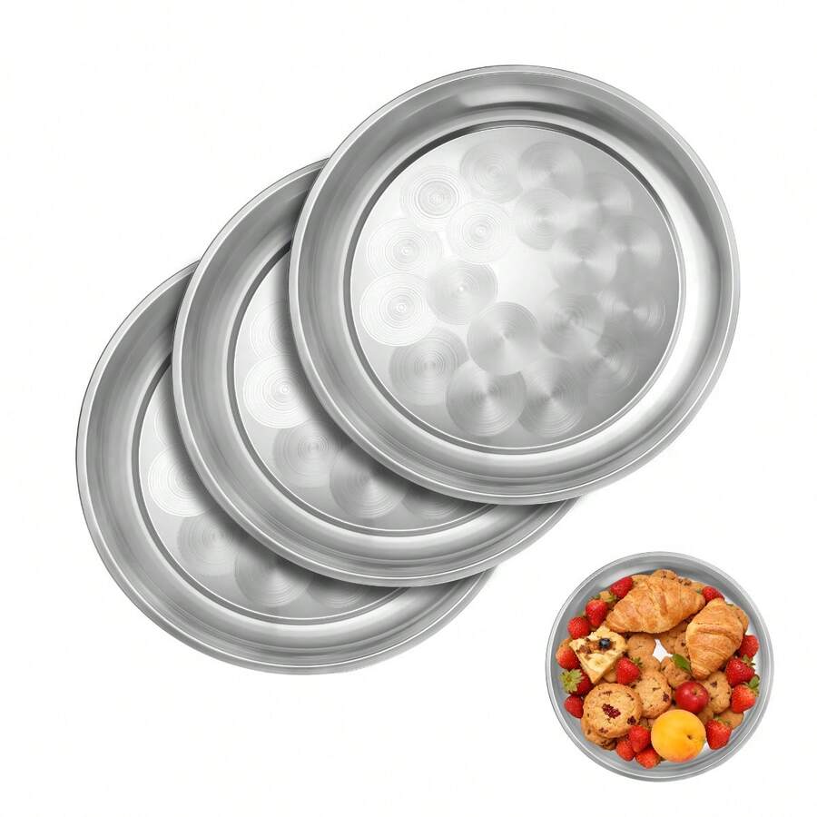 1/6件装加厚不锈钢盘，蛋糕甜点盘 - 可重复使用，可用洗碗机清洗，非常适合露营、户外野餐、房车和居家使用，斋月用品，蛋糕甜点盘，零食水果盘，沙拉盘，多功能餐盘，父亲节礼物 - - - 查看 1