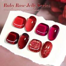 Jelly Red Burgund Ruby Regalia Milky Jelly Series Nail Art Varnish Gift Set, 7ml 4pcs Gel Nail Polish{Inchcolor_nameinch:InchRubyRegaliainch} - RubyRegalia - 查看 6
