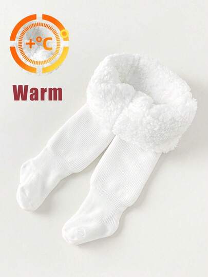 1 双厚款女童保暖内衬紧身裤，婴儿幼儿紧身袜，新生儿纯色不透明打底裤，冬季