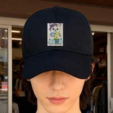 A black cat and a fashionable cap with a fish pattern sports duck cap visual ball cap unisex low cap baseball cap Baseball cap snapback graphic print low cap breathable small head around snapback cap Duckville cap fashionable retro large head around - ブラック - チェックする 1
