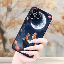 Dos lindos zorros pequeños bajo el patrón temático de luz de luna, funda de teléfono de diseño simple, adecuada para 16 15 14 13 12 11 XS XR X 8 Plus Pro, textura mate de borde recto - Colores mixtos - Ver 6