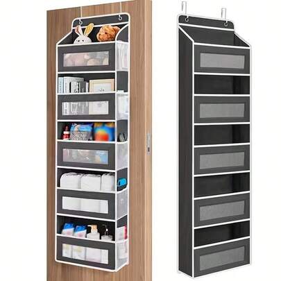 Behind The Door Hanging Cloth Storage Storage Box, Above The Door Storage Box, Hanging Wardrobe Storage Storage Box, 5 Large Capacity Pockets, Suitable For Bedroom, Bathroom, Food Storage Room, Home Storage 5-Tier