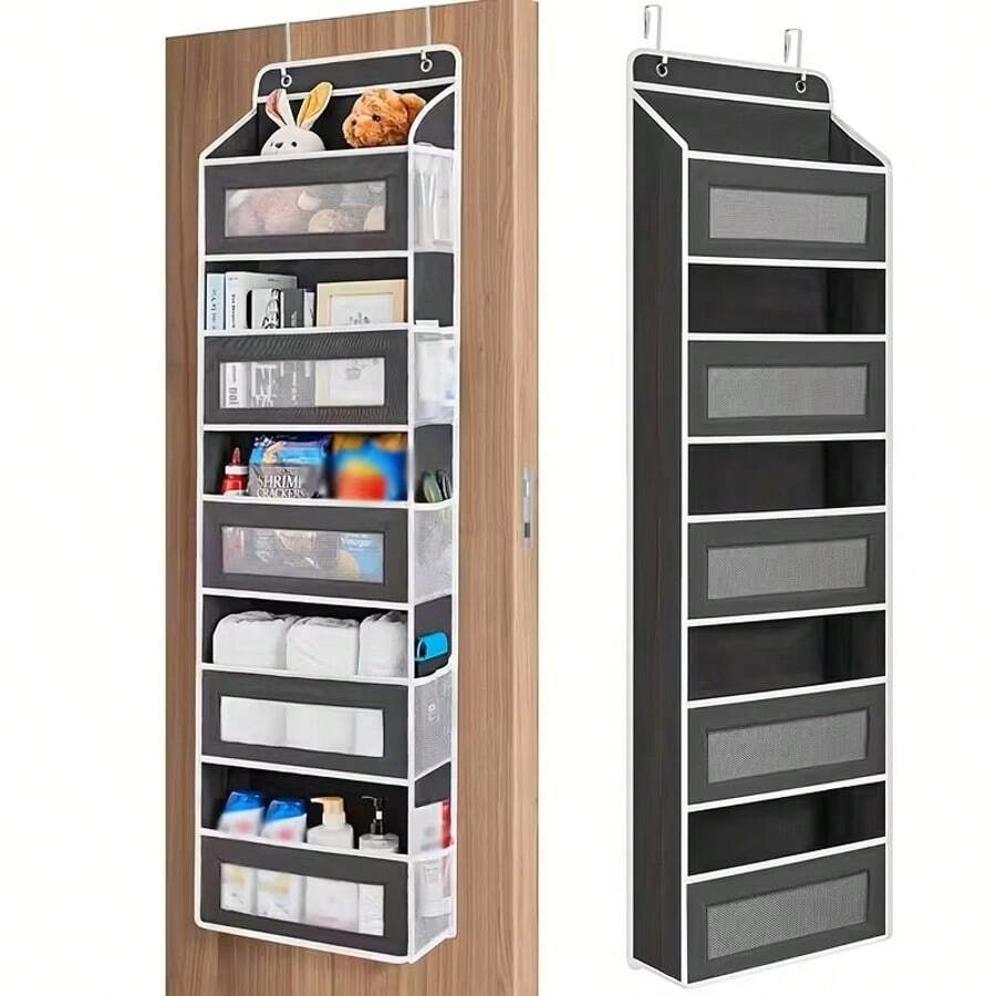 Behind The Door Hanging Cloth Storage Storage Box, Above The Door Storage Box, Hanging Wardrobe Storage Storage Box, 5 Large Capacity Pockets, Suitable For Bedroom, Bathroom, Food Storage Room, Home Storage 5-Tier - Black - View 1