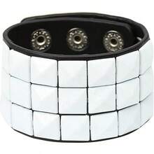 EYLun Men Women Cuff Leather Bracelet Punk Stud Wristband Bracelet Rock Adjustable Bangle Unisex - 白色 - 查看 7