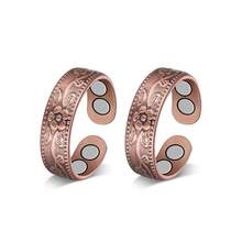 Jecanori Copper Rings For Women, Pure Copper Magnetic Lymphatic Drainage Rings{Inchcolor_nameinch:InchCopper-Flower(4Magnets)Inch} - 銅花(4塊磁鐵) - 查看 1