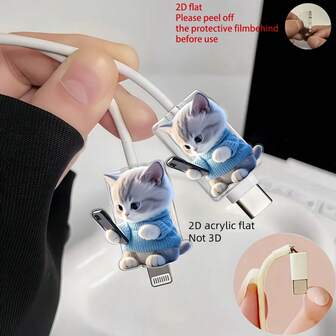 2个可爱猫咪图案数据线保护套，防损，Type-C/手机数据线保护套，耐用，圣诞礼物