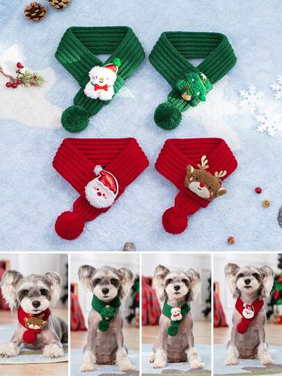 4pcs Pet Scarf, Cat Dog Warm Christmas Neck Warmer, Dog Knitted Scarf, Multi-Size Suitable For Small/Medium/Large Pets, Holiday Gift For Pet Lovers