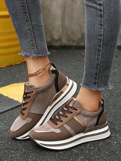 2025 Zapatos deportivos casuales para mujer con puntera redonda y cómodos, de estilo slip-on con bloqueo de color, ligeros y con decoración de cristales, zapatillas casuales de moda