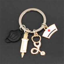 Nurse Doctor Mask Keychain Medical Staff Key Ring Nurses Day Accessories - 粉紅色口罩 - 查看 5