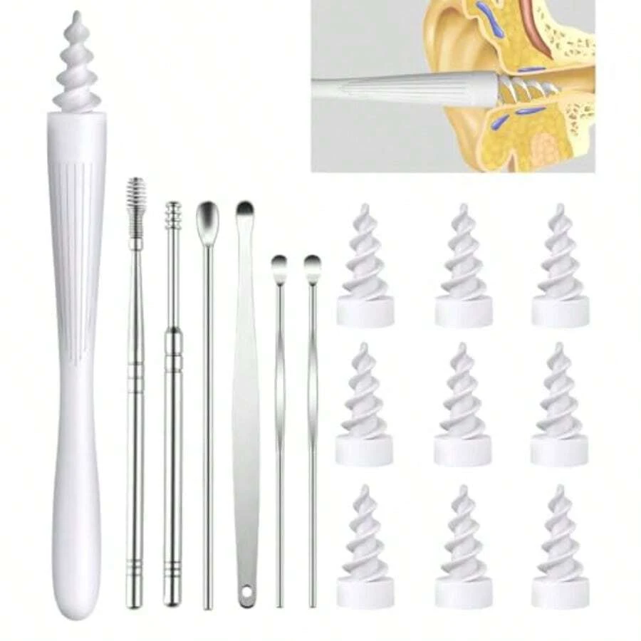 AFRT Ear Wax Removal 2025 Q-Grips Ear Wax Removal Tool Reusable And Washable Replacement Soft Silicone Tips For Cleaner Earwax Ear Wax Removal Kit Contains 7 Types Of Ear Cleaner Tools White - như hình ảnh - Xem 1