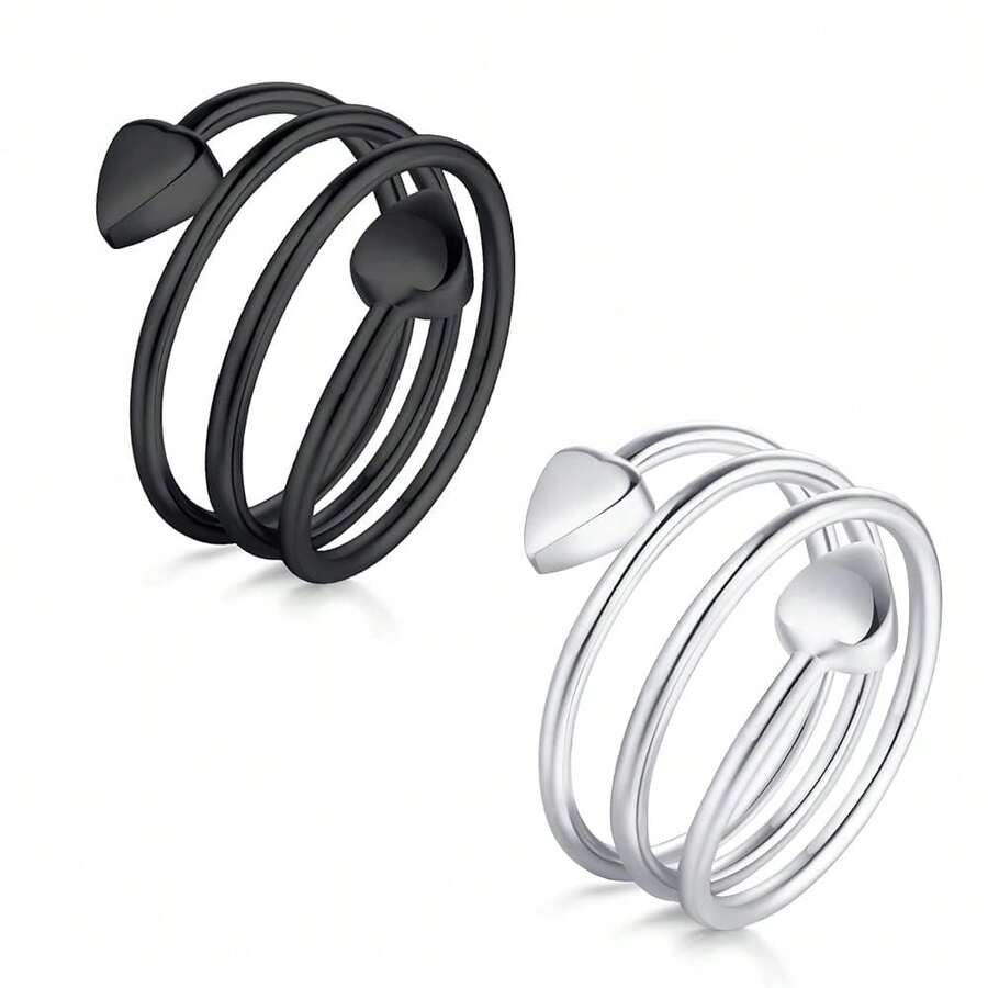 Jecanori Lymphatic Drainage Therapeutic Magnetic Ther.Apy Rings For Women,Adjustable Lymphatic Drainage Copper Magnetic Ther.Apy Rings, Magnetic Lymph Detox Ring Love Heart Gift(2PCS) (Black & Sliver){Inchcolor_nameinch:InchBlack&Sliverinch} - Đen và Bạc - Xem 1