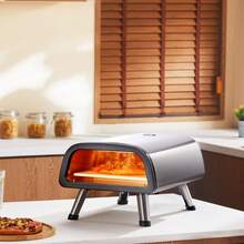 Horno de pizza eléctrico de 12" para encimera, máquina para hacer pizza de acero inoxidable con piedra para pizza y espátula, calienta hasta 850 °F, horno de pizza multiusos para interiores y exteriores para restaurantes, hogares y campamentos - Negro - Ver 9