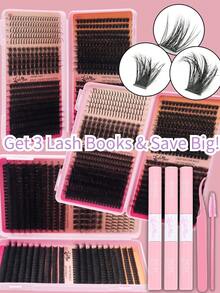 2040PCS/1360PCS/680PCS 80D+100D+120DD Cluster Lashes Kit, High Capacity Individual Lash Clusters, 0.31-0.63 Inch Mixed D-DD Curl Effect, Cat Eye Lashes, Natural Look, Wispy, Soft And Comfortable False Eyelashes, Reusable, DIY Lash Extensions Kit, Beginner-Friendly, Long-Lasting, With Lash Bond & Seal, Tweezers, Lash Brush, Great For Halloween, Christmas, New Year's, Beauty & Health, Personal Care, Festive Glam Beauty. - 黑色 - 查看 3