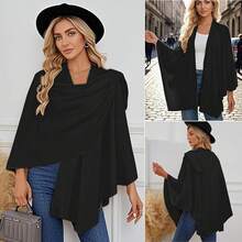 Capa Poncho para Mujer 130x150 cm - Capa Elegante de Punto Suave, Chal Bufanda Grande con Frente Cruzado para Otoño e Invierno - Oficina, Viaje, Hogar - Negro - Ver 9