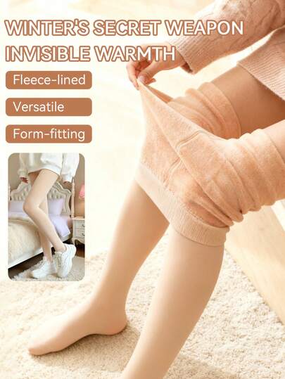 1 Par 200g Meias Térmicas de Inverno para Mulheres, Quentes e Grossas, Calças Térmicas de Veludo Macio e Elástico com Controle da Barriga