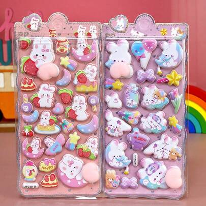 2/1pc Soft Fluffy Stickers, Cute Cartoon Soft Squishable Stickers, Stress Relief Bubble Stickers, Phone Case Decorative Stickers, Student Stationery Stickers, Phone Case + Stationery Decorative Stickers, Student Creative Stickers
