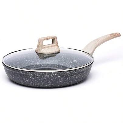 Non Stick Frying Pan Skillet 8" Nonstick Fry Pan With Glass Lid Egg Pan Omelet Pans Granite Cookware Free Classic Granite 8-Inchgift