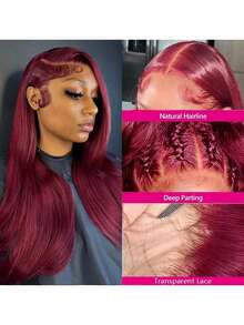 180% Density 8-36 Inch 13x4 Lace Front Wig Pre-Plucked Baby Hair Straight Wig Blended Hair 99j Burgundy Color Wig Brazilian Hair Frontal Wigs Soft And Natural Look For Daily Wear(Blended Wigs-A Mix Of Human Blended Hair And Synthetic)Wigs Human Blended Hair/Women's Human Blended Hair Wig/Human Blended Hair Lace Front Wigs/Wigs Glueless/Bleached Knots/Pre Plucked/Lace Wig/Gifts For Women/Christmas Decorations/Christmas Gifts - S99J - View 4