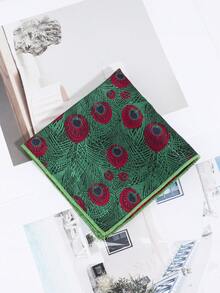 1pc Fashionable Men's Elegant Peacock Feather Pattern Pocket Square/Handkerchief, Suitable For Business And Formal Events