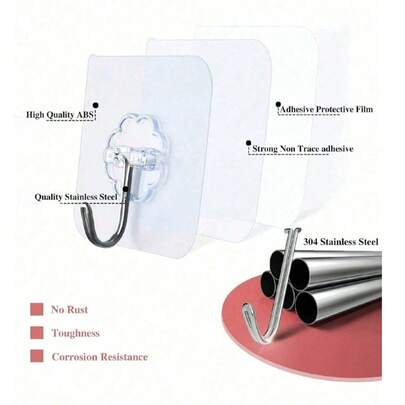 30/20/10pcs No Drill Damage-Free Wall Hooks - Self-Adhesive, 33lbs Capacity, 30pcs High-Quality Floral Pattern Transparent Hooks, Suitable For Bathroom, Kitchen, Office, Bedroom - For Storing Keys, Towels, Hats, Small Items