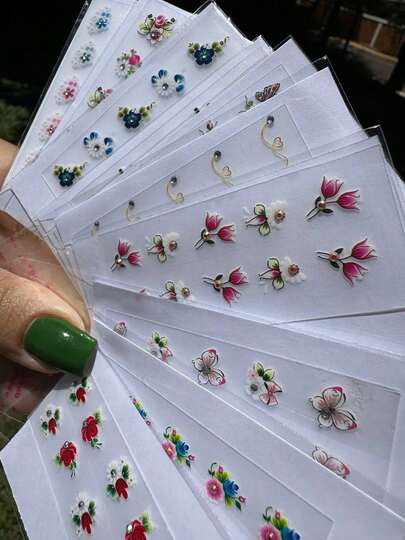 100 Adesivos de Unha 3D COM PEDRINHAS Kit Película Revenda 10 CARTELAS COM 10 CADA