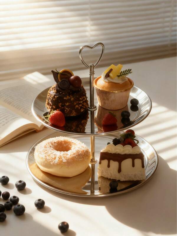 1pc Stainless Steel Round Silver Cake Stand, Multi-Tier Dessert Tray, Heart-Shaped Elegant Afternoon Tea Cake High Foot Plate, Mirror Finish Sweets Display Storage Plate