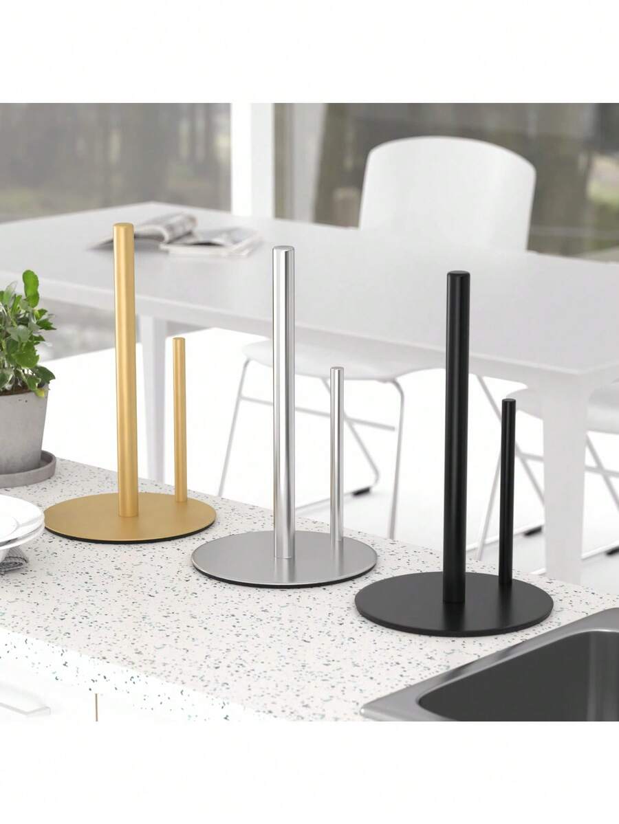 1pc Paper Towel Holder Countertop , Premium Stainless Steel Kitchen Roll Dispenser, Easy To Install,Countertop Roll Organizer With Weighted Base - Multicolor - View 1